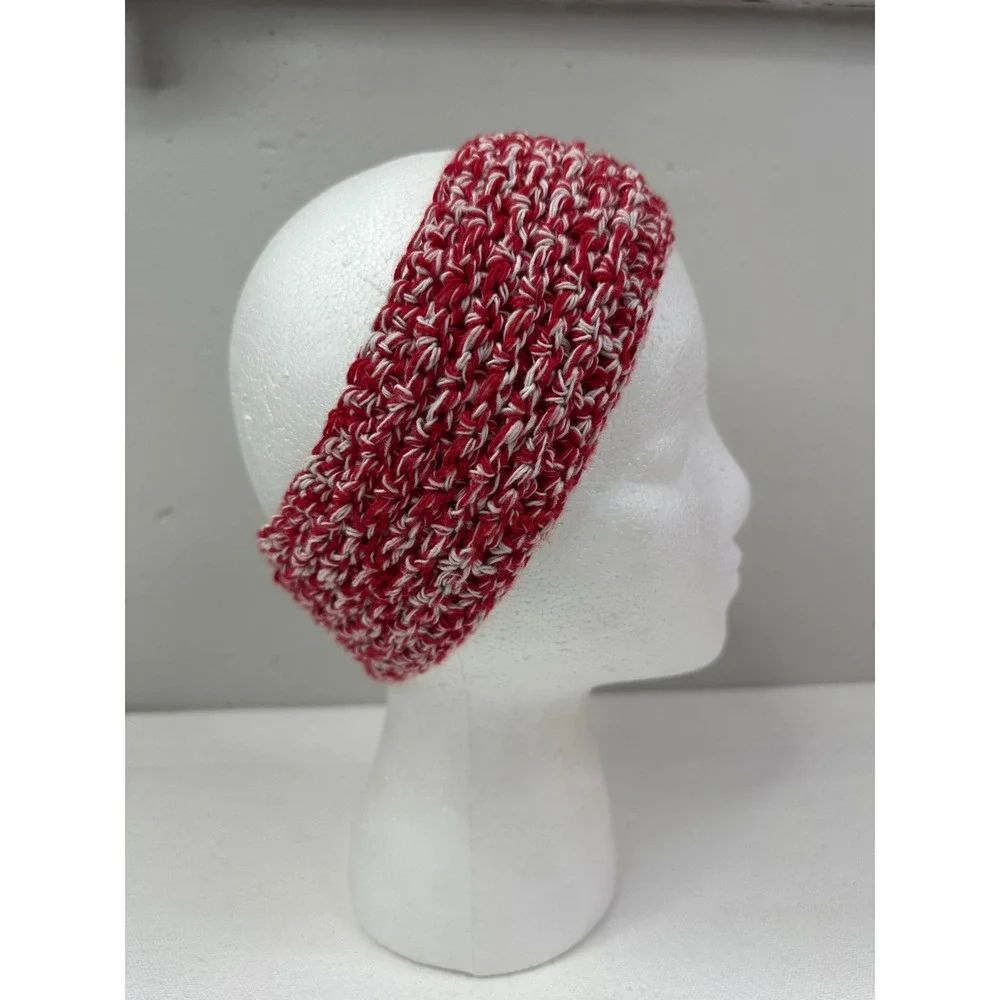 Created By Cyd Red White Marled Crochet Cotton Handmade Headband Ear Warmer NEW